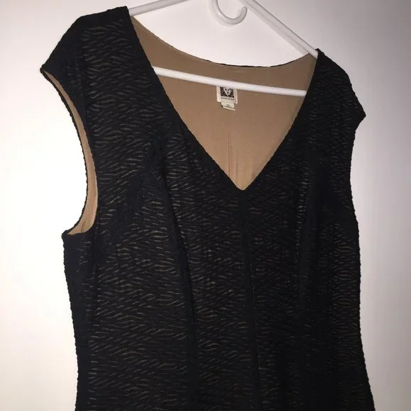 Anne Klein Cap Sleeve Fit and Flare Black Dress 12 - Picture 2 of 5